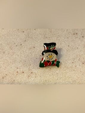 Festive Snowman Enamel Pin - Black Hat, Red & Green Scarf